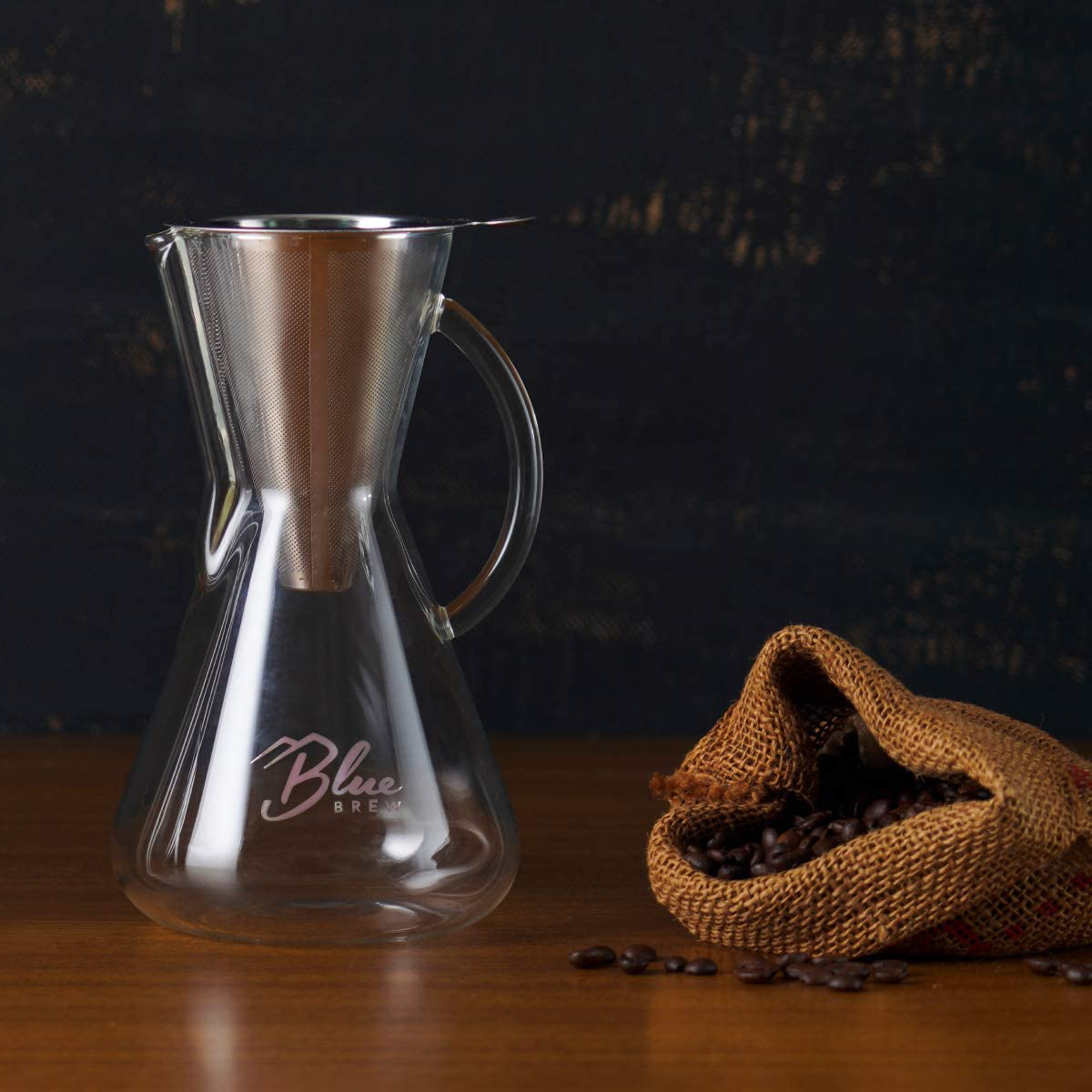 Blue Brew BB1011 Pour Over Brewer - Coffee Maker Carafe w/Permanent Filter - 15oz