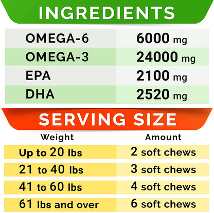 Fish Oil Omega 3 Treats for Dogs - Allergy Relief - Joint Health - Itch Relief, Shedding - Skin and Coat Supplement - Alaskan Salmon Oil Chews