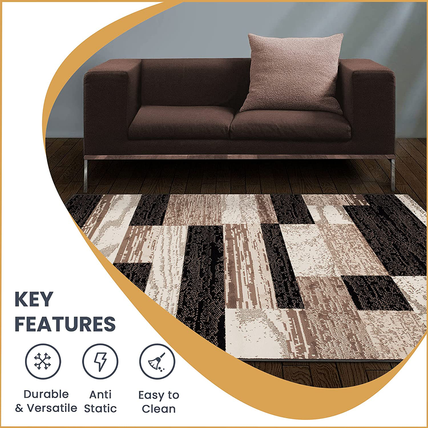 SUPERIOR Rockwood Modern Geometric Patchwork Polypropylene Indoor Area Rug or Runner with Jute Backing, 2'6" X 8', Light Blue/Beige