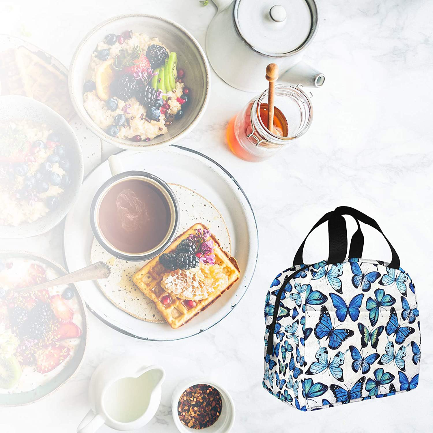 Lunch Bags for Women with Containers Butterfly Insulated Lunch Box Freezable Cooler Thermal Waterproof Women Lunch Tote Bag for Work