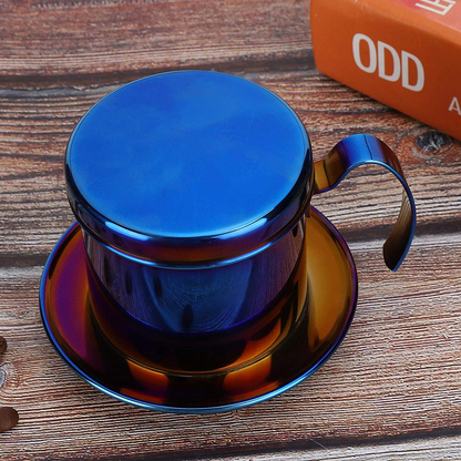 Coffee Drip Filter Pot Stainless Steel Vietnamese Style Coffee Maker Pot Coffee Drip Brewer for Home Kitchen Office Outdoor(blue)