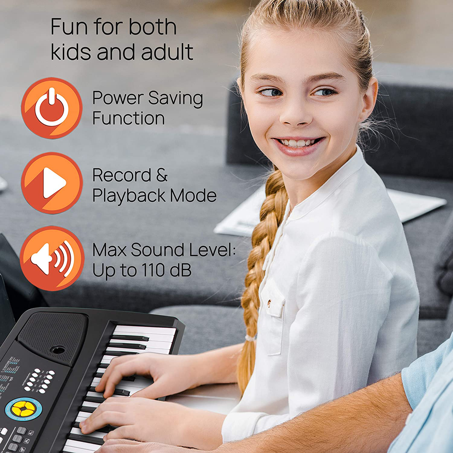 Digital Piano Keyboard - Portable Key Learning Keyboard for Beginners w/ Drum Pad, Recording, Microphone, Music Sheet Stand & Built-in Speaker
