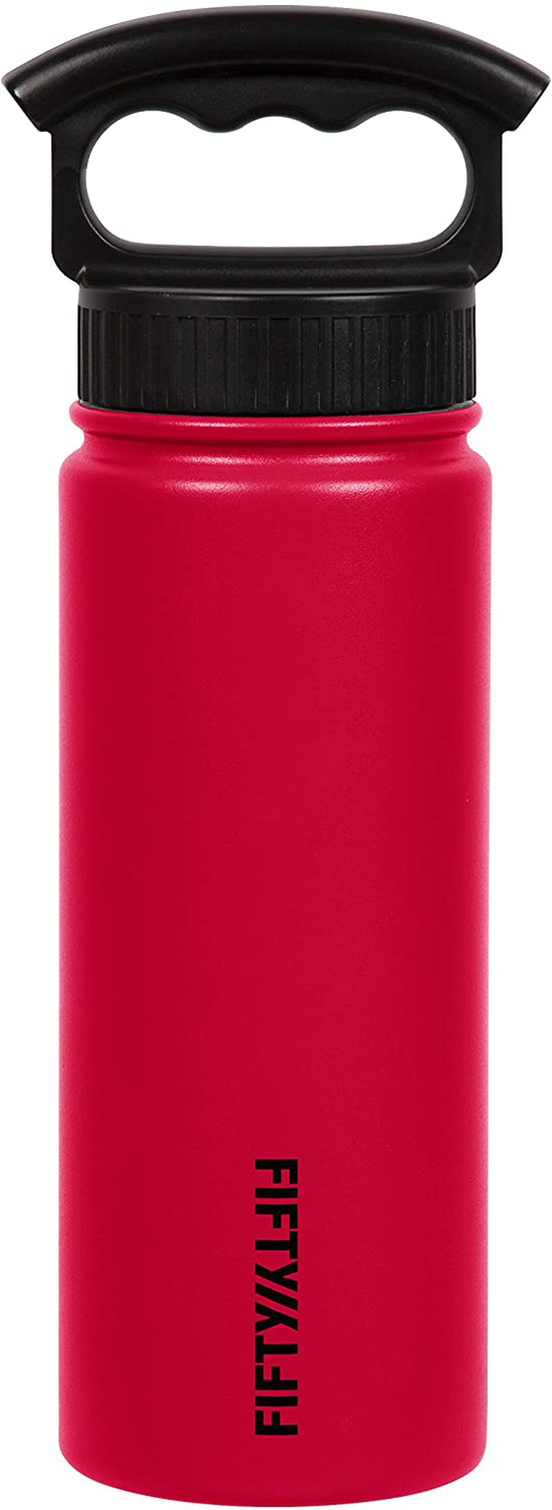 FIFTY/FIFTY Double Wall Vacuum Insulated Water Bottle, Stainless Steel, Wide Mouth with Three Finger Cap