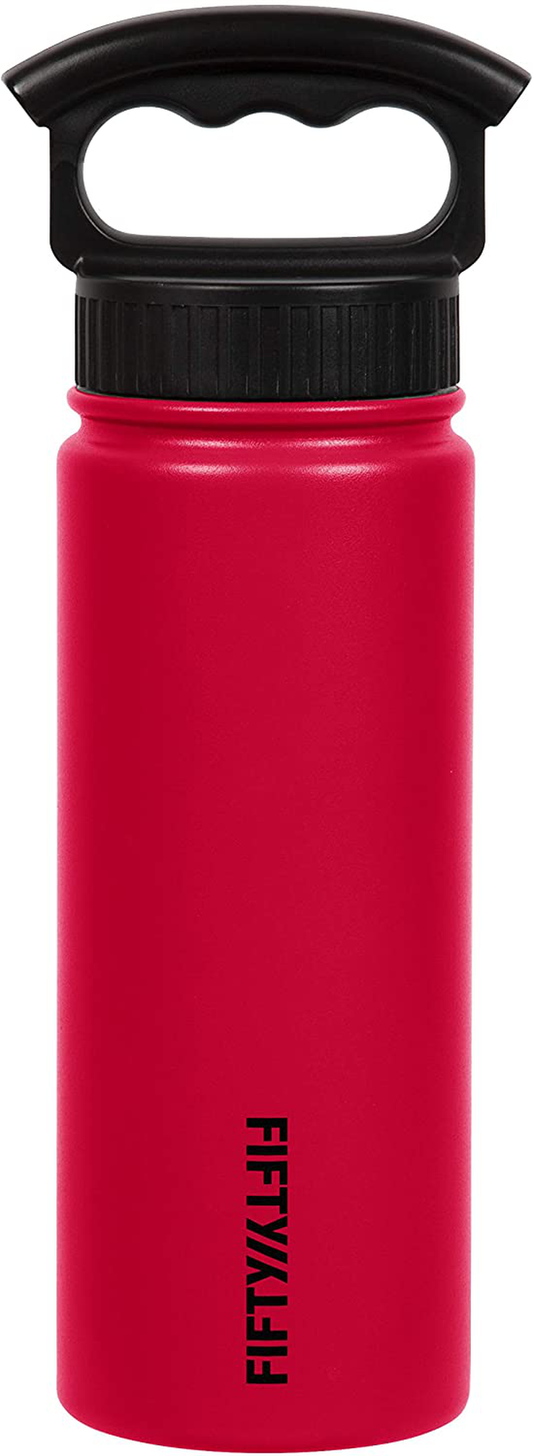 FIFTY/FIFTY Double Wall Vacuum Insulated Water Bottle, Stainless Steel, Wide Mouth with Three Finger Cap