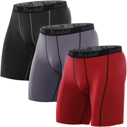 3 Pack Men's Spandex Compression Athletic Shorts With Side Pocket