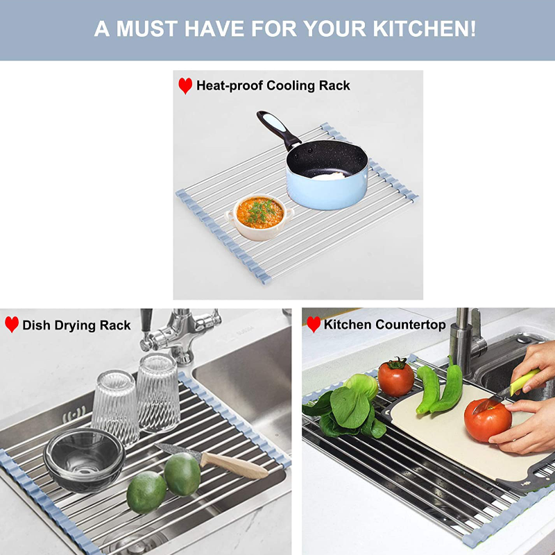 Stainless Steel Roll Up Over The Sink Dish Drying Rack