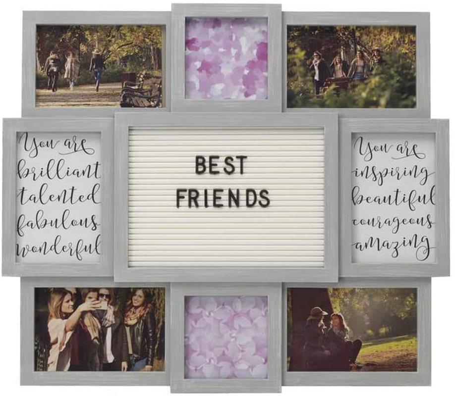 Melannco Customizable Letterboard 8-Opening Photo Collage, 19 x 17 inch,Distressed Black