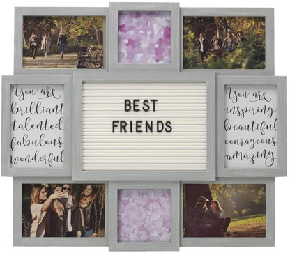 Melannco Customizable Letterboard 8-Opening Photo Collage, 19 x 17 inch,Distressed Black