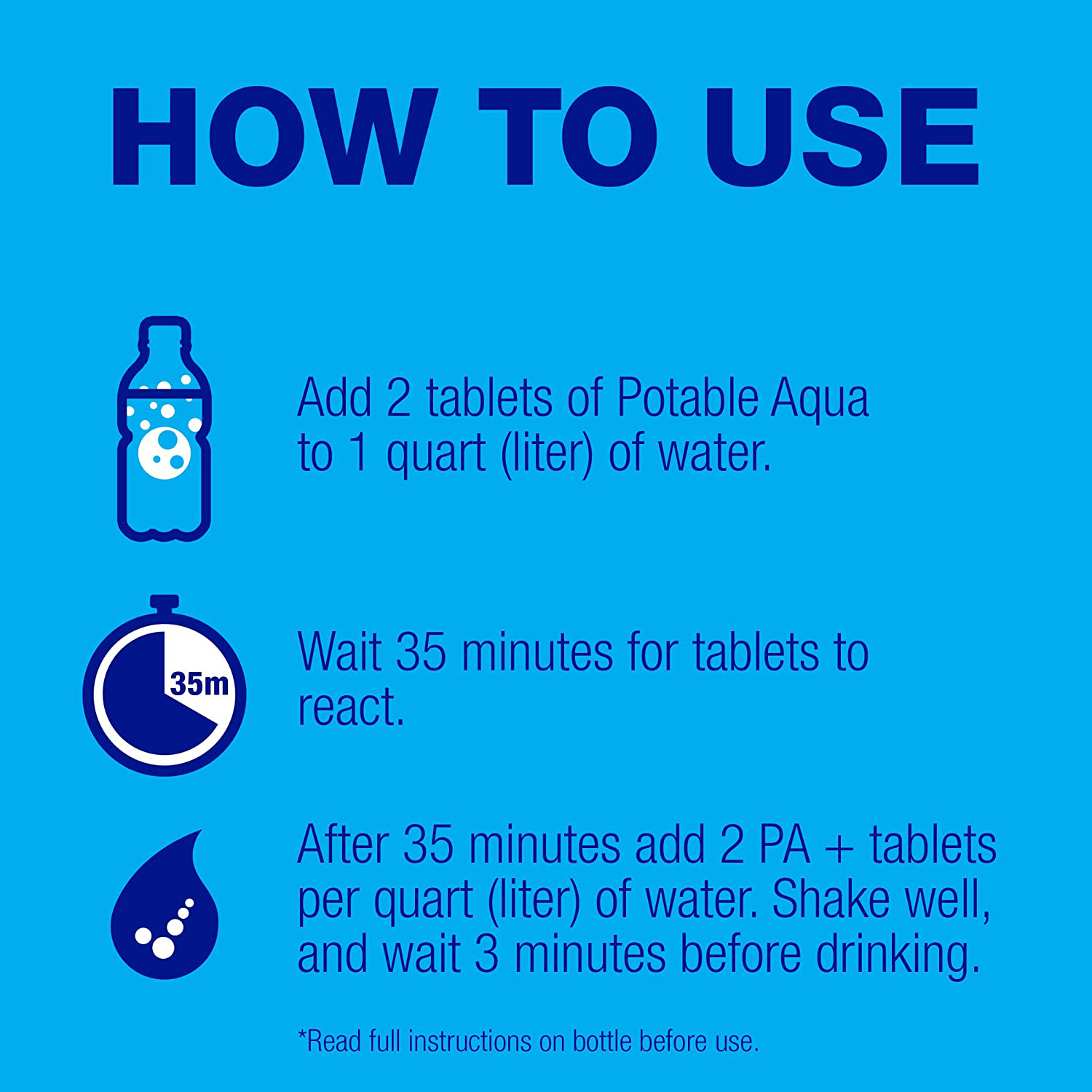 Potable Aqua Water Purification Tablets With PA Plus - Two 50 count Bottles