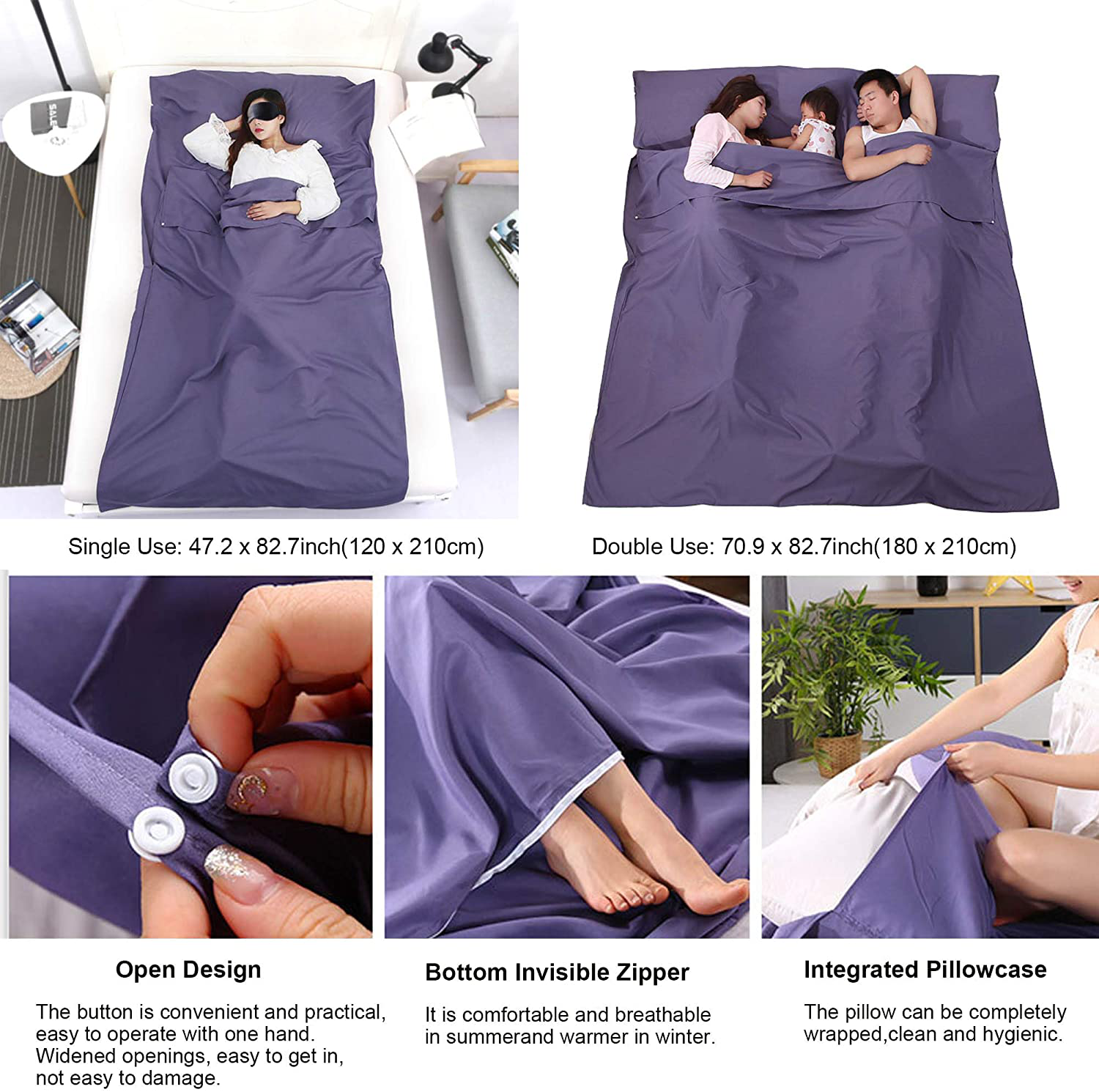 Camping Sleeping Bag Liner Lightweight Portable Clean Travel Sheet Sack for Hotel Train Trip Hiking Camping Outdoor Picnic