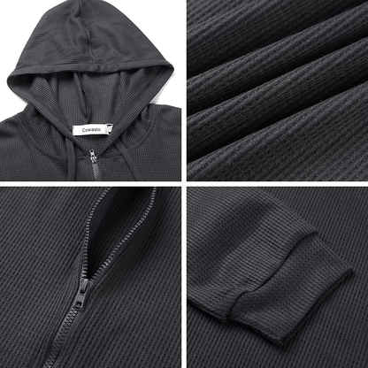 Cowasto Women's Casual Zip Up Hoodie Jacket Long Sleeve Waffle Hooded Sweatshirt With Pockets