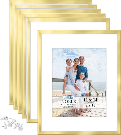 Icona Bay 8x10 Picture Frames (Silver, 6 Pack), Modern Professional Frame Set, Noble Collection