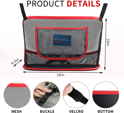 8sanlione Car Mesh Organizer, Car Net Pocket Handbag Holder, Seat Back Net Bag, Barrier of Backseat Pet Kids, Cargo Tissue Purse Holder, Driver Storage Netting Pouch.