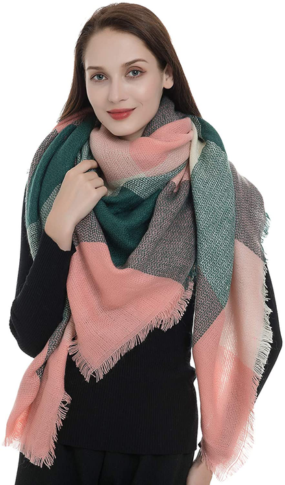 Trendy Plaid Blanket Scarf Women Big Oversized Long Scarves Warm Winter Tartan Checked Shawl Wrap Scarf Gift