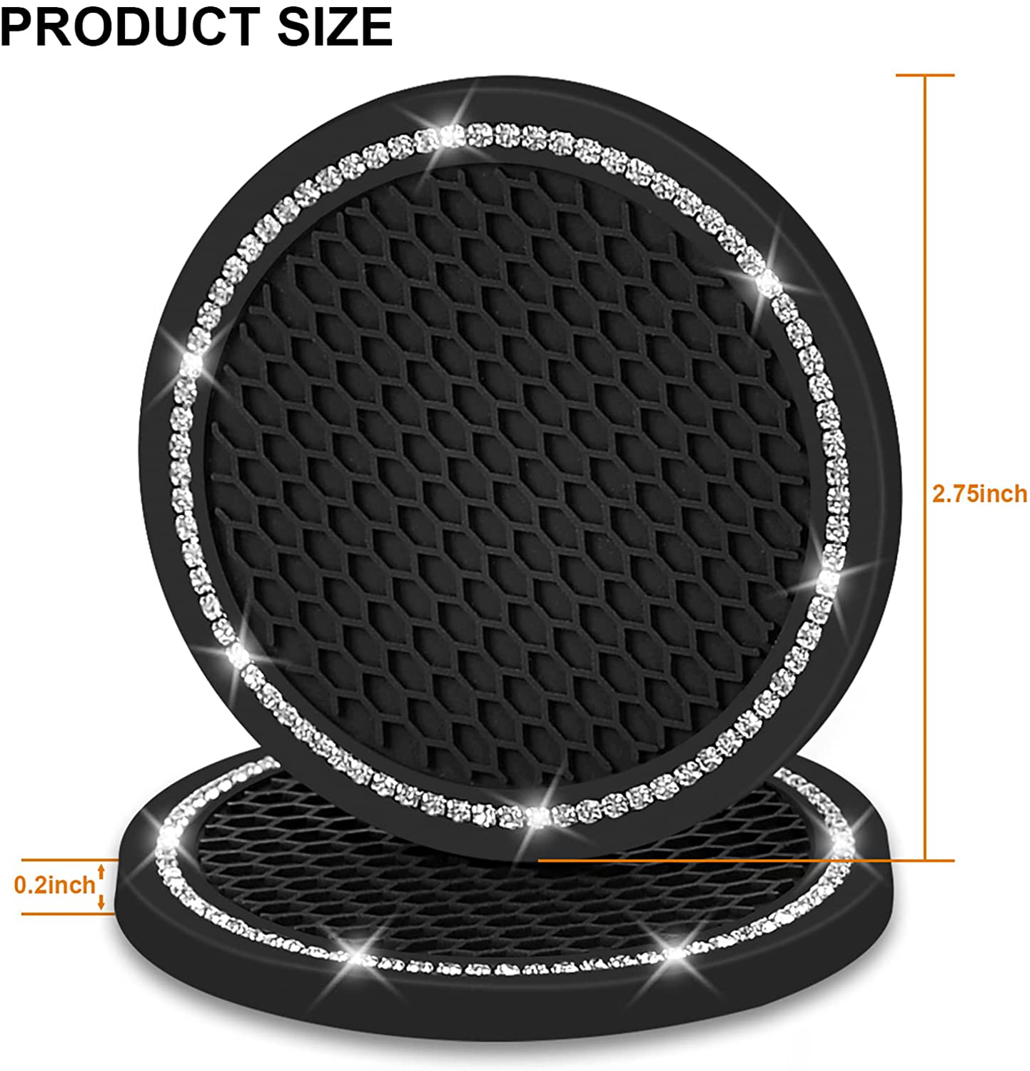 Bling Car Coaster, SHANSHUI 6 Pack Universal Vehicle Cup Holders for Car Cute Silicone Anti-Slip Insert Coaster Crystal Rhinestone Interior Accessories Suitable for Most Cars (Black/ 6Pcs)