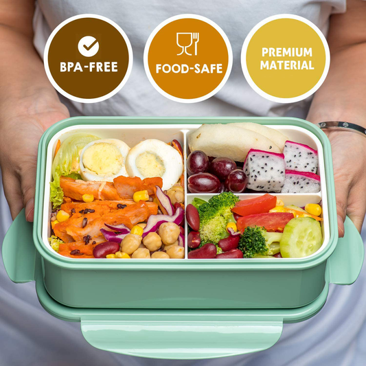 Bento Boxes for Adults - 1100 ML Bento Lunch Box For Kids Childrens With Spoon & Fork - Durable, Leak-Proof for On-the-Go Meal, BPA-Free and Food-Safe Materials