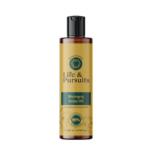 Life & Pursuits Organic Hair Growth Oil (6.76 fl oz) - Ayurvedic Scalp Therapy Oil for Healthy Hair, Goodness of Bhringraj, Amla, Coconut, Sesame, Almond, Onion, & Castor Oil