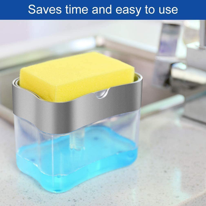 Aeakey Soap Dispenser,Dish Soap Dispenser for Kitchen,Sponge Holder Sink Dish Washing Soap Dispenser 13 Ounces (Silver)