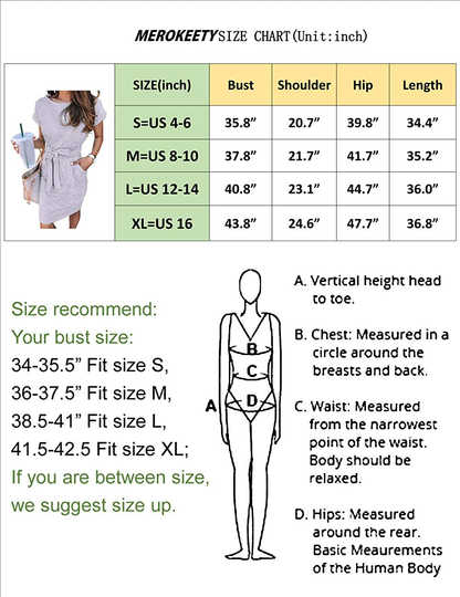 MEROKEETY Women's Summer Striped Short Sleeve T Shirt Dress Casual Tie Waist Midi Dress