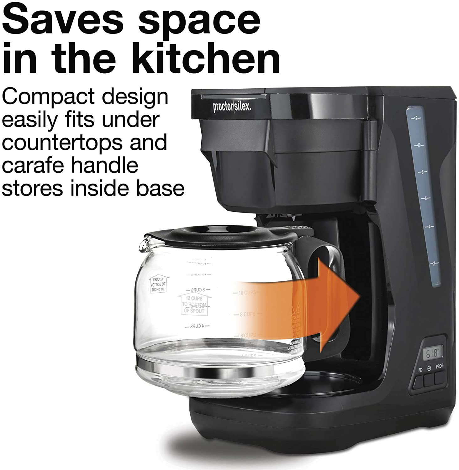 Proctor Silex FrontFill Compact 12 Cup Programmable Coffee Maker, Glass Carafe, Black (43685PS)