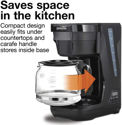 Proctor Silex FrontFill Compact 12 Cup Programmable Coffee Maker, Glass Carafe, Black (43685PS)