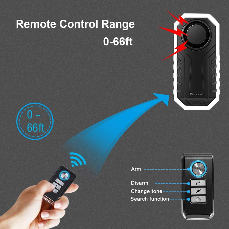 Wireless Vibration Motion Sensor 113dB Bike Alarm with Remote