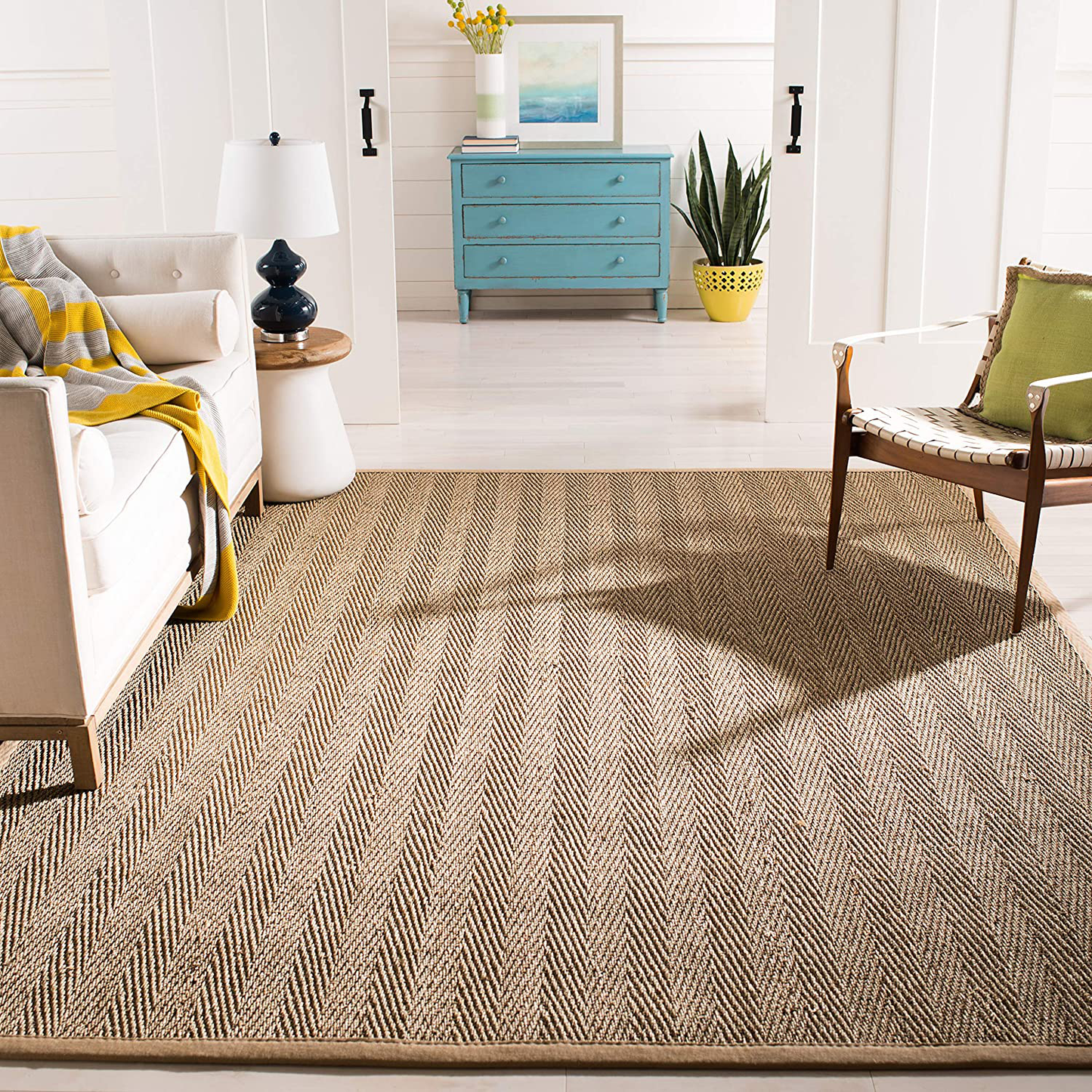 Safavieh Natural Fiber Collection NF115C Border Herringbone Seagrass Runner, 2'6" x 12' , Black