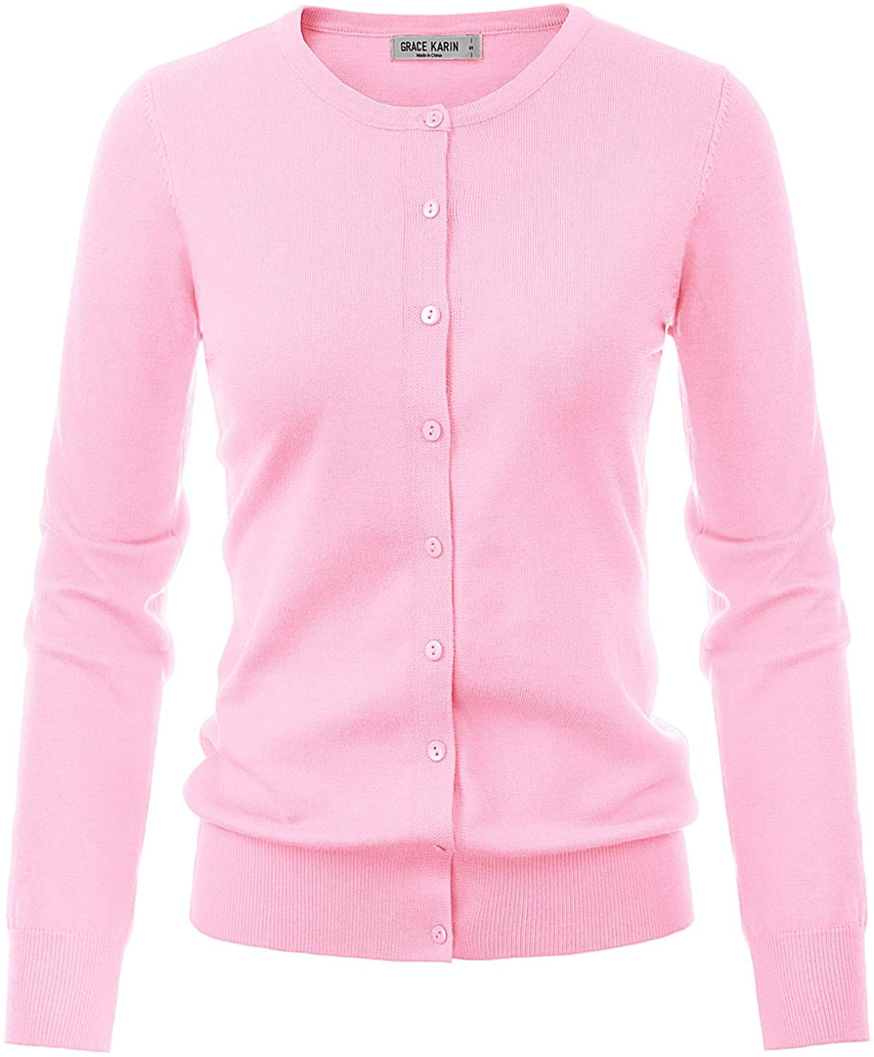 GRACE KARIN Women's Long Sleeve Button Down Crew Neck Classic Sweater Knit Cardigan