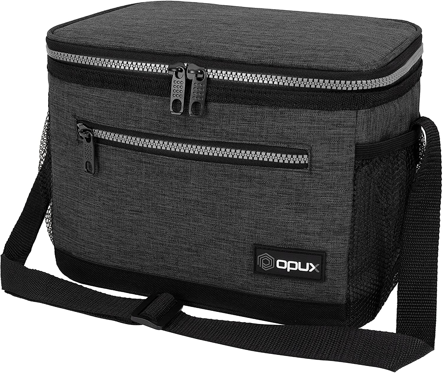 OPUX Insulated Lunch Box for Men Women, Leakproof Thermal Lunch Bag for Work, Reusable Lunch Cooler Tote, Soft School Lunch Pail for Kids with Shoulder Strap, Pockets, 14 Cans, 8L, Heather Red