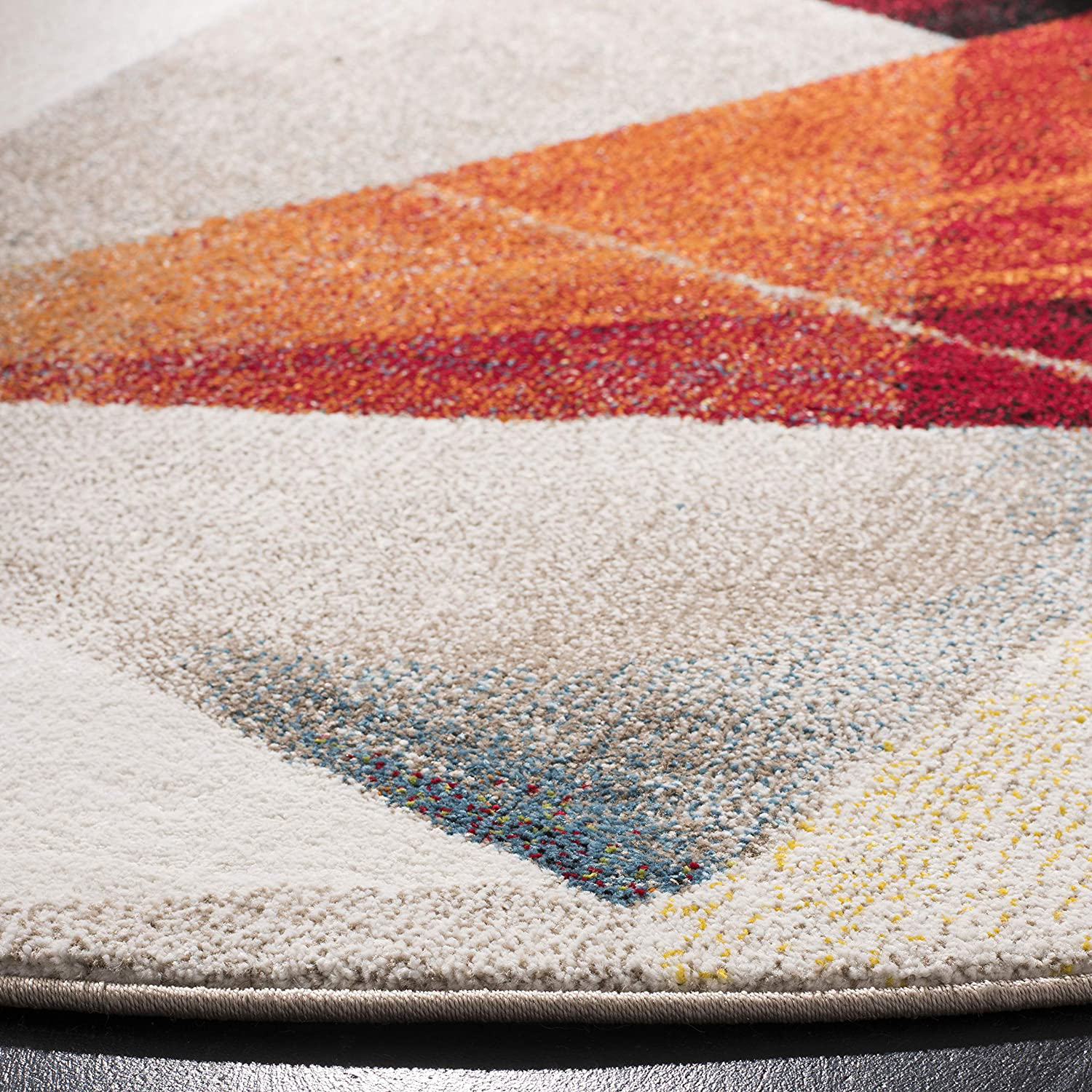 Safavieh Porcello Collection PRL6940F Modern Abstract Non-Shedding Stain Resistant Living Room Bedroom Area Rug 4' x 4' Square Light Grey/Orange