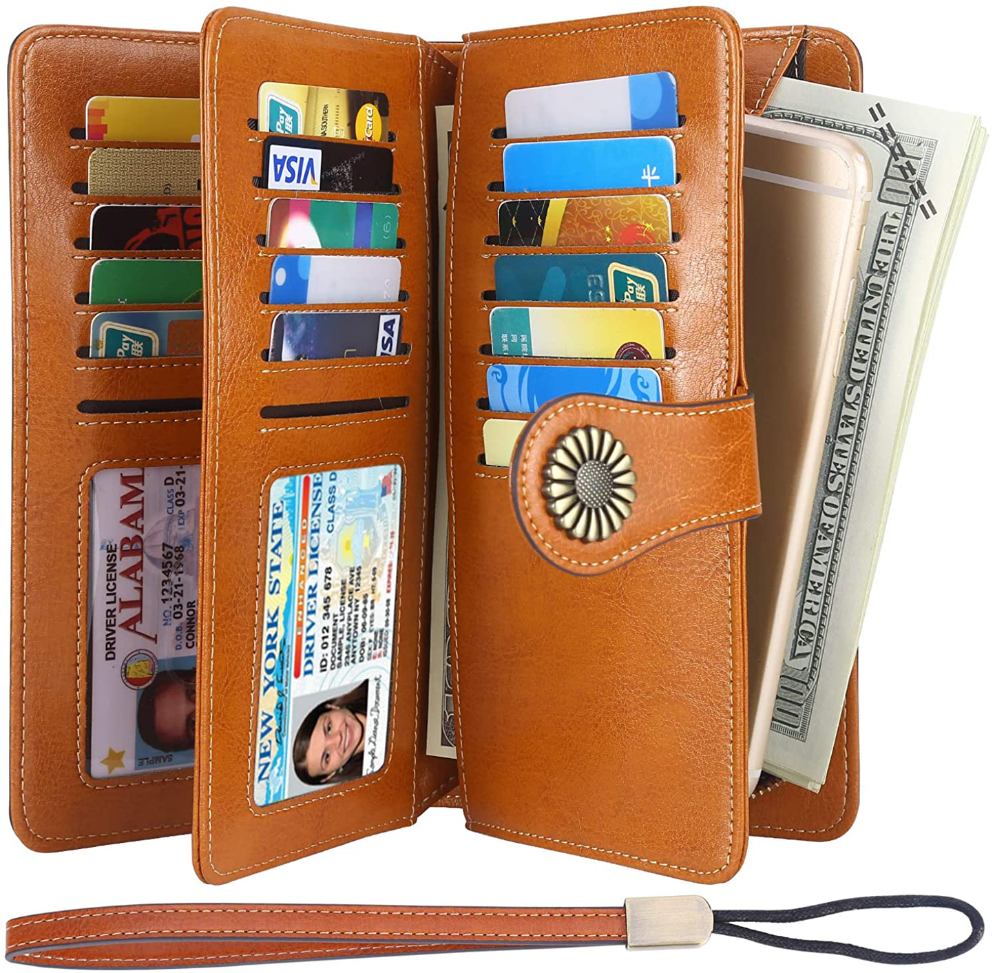 Lavemi Womens Large Capacity RFID Blocking Leather Wristlet Clutch Wallets Card Holder