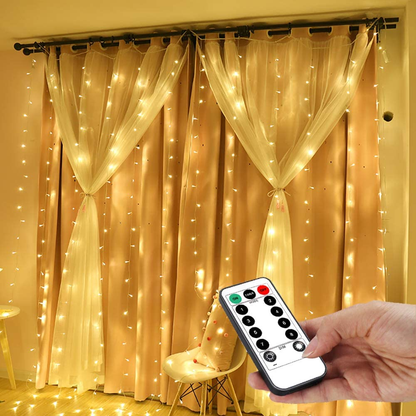 String Lights Curtain, USB Powered Fairy Lights for Bedroom Party, 8 Modes & IP64 Waterproof Ideal for Garden, Patio 