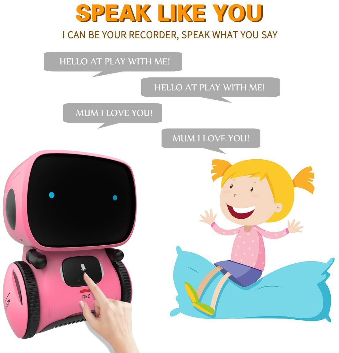 98K Kids Robot Toy, Smart Talking Robots Intelligent Partner and Teacher with Voice Control and Touch Sensor, Singing, Dancing, Repeating, Gift for Boys and Girls of Age 3 and Up