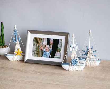Miniature Sailing Boat Model, Nautical Home Decor (4.4 x 6.8 x 1.25 in, 4 Piece Set)