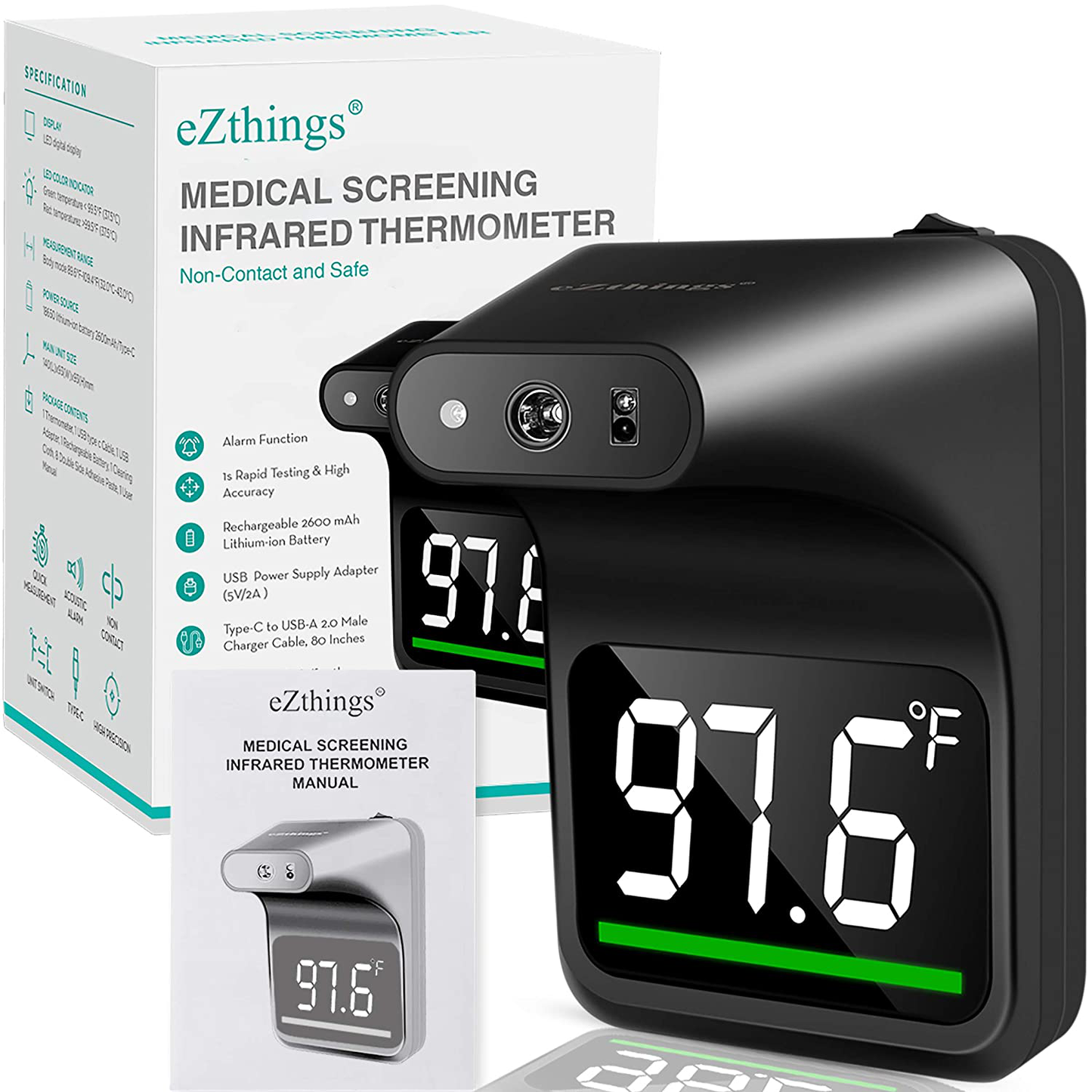Non Contact Medical Screening Forehead Thermometer for Physician Offices and Hospitals (Mounted)