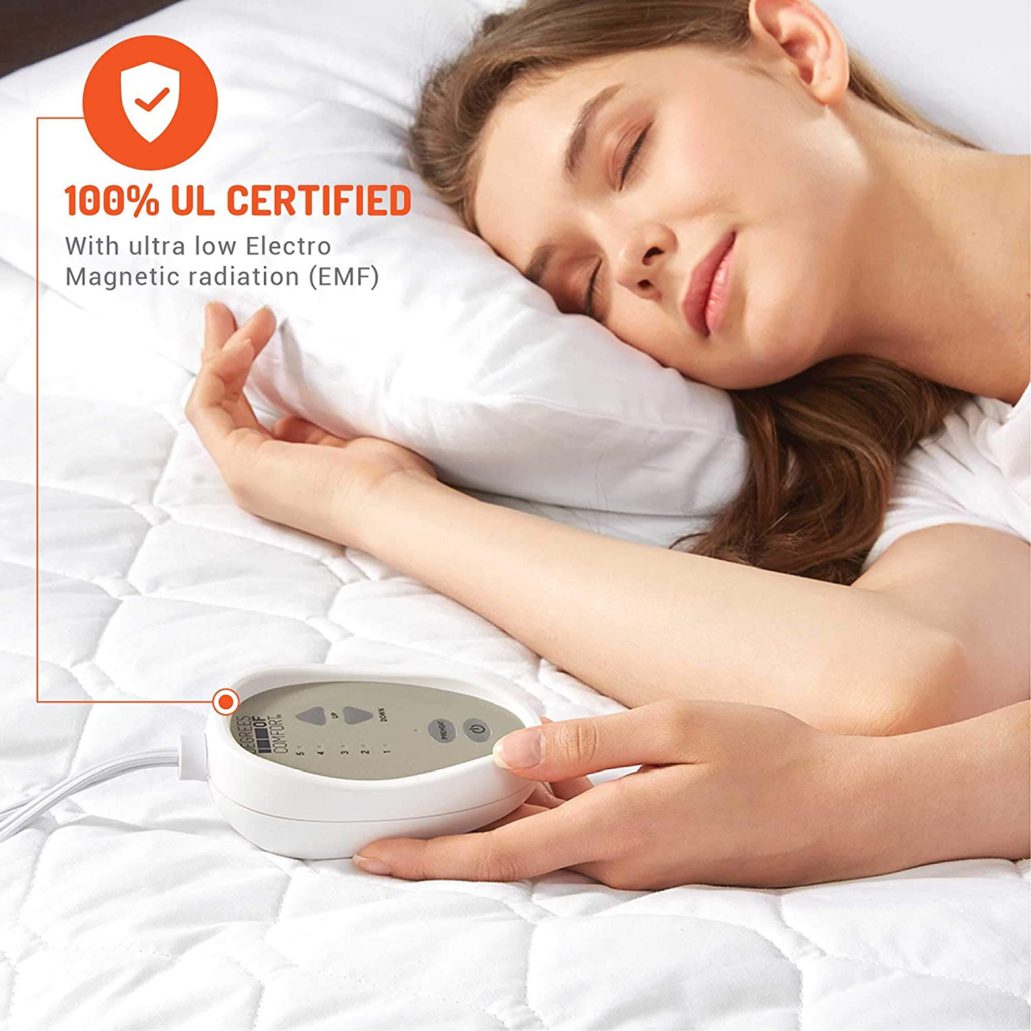 Degrees of Comfort Dual Control Heated Mattress Pad Queen Size | Zone Heating Electric Bed Warmer W/ Auto Shut Off | Fit Up to 15 Inch | 12.5ft Long Cord - 60x80 Inch, White