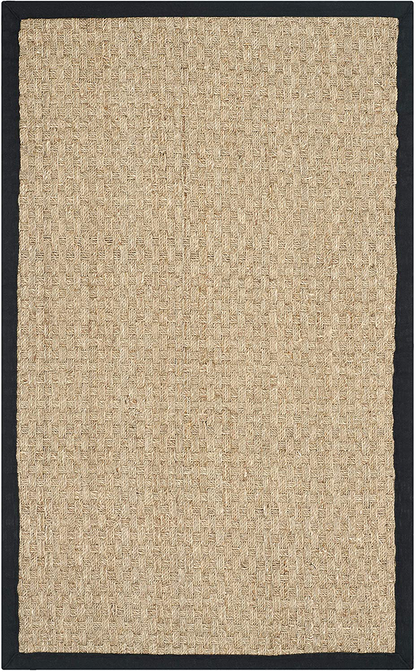 Safavieh Natural Fiber Collection NF114Q Border Basketweave Seagrass Runner, 2'6" x 6' , Dark Grey
