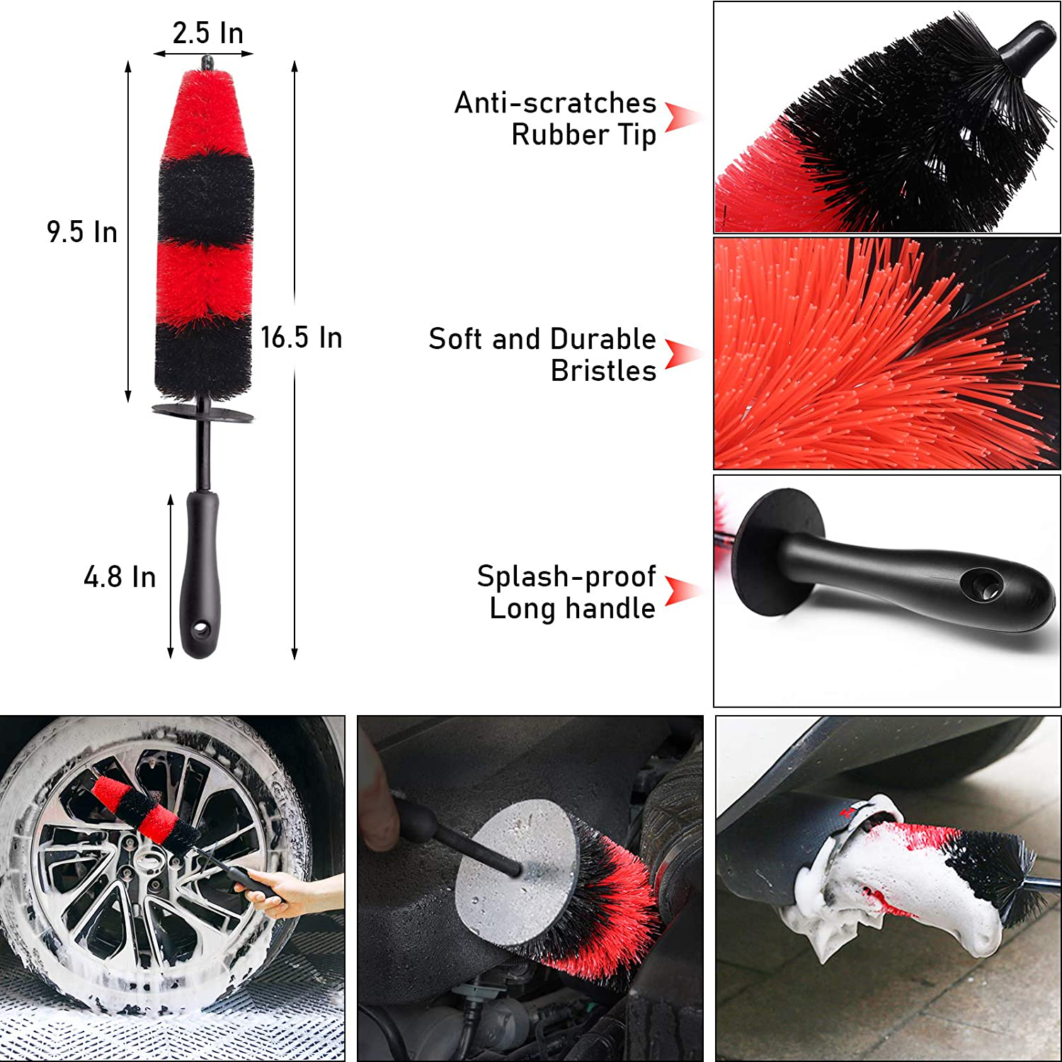 Jaronx 15 PCS Car Wheel & Tire Brush Set, 17 Inches Long Handle Rim Wheel Brush, Short Handle Wheel Brush, Detailing Brushes, Wash Mitt, Vent Duster, Wax Applicator Pads, Washing Towels, Wire Brushes