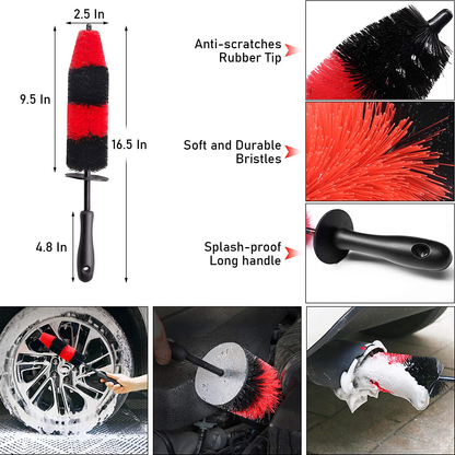 Jaronx 15 PCS Car Wheel & Tire Brush Set, 17 Inches Long Handle Rim Wheel Brush, Short Handle Wheel Brush, Detailing Brushes, Wash Mitt, Vent Duster, Wax Applicator Pads, Washing Towels, Wire Brushes