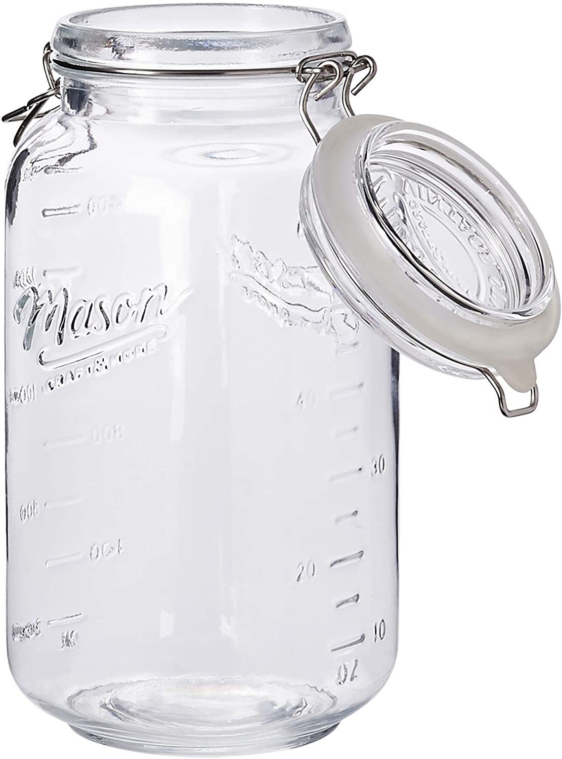Mason Craft & More Airtight Kitchen Food Storage Clear Glass Clamp Jars, 4 Piece Clamp Preserving Jar Set (.5L, 1L, 2L, and 3L)