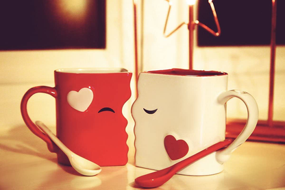 Kissing Mugs Set, Anniversary & Wedding Gifts, Exquisitely Crafted Two Large Cups & Spoons for Couples, For Him and Her on Valentines, Birthday, Engagement by Blu Devil