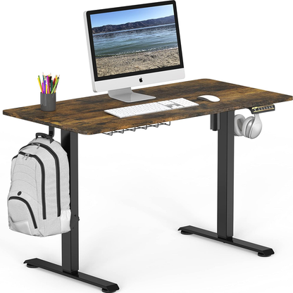 Adjustable Electric Height Sit Stand Desk with Hanging Hooks and Cable Management