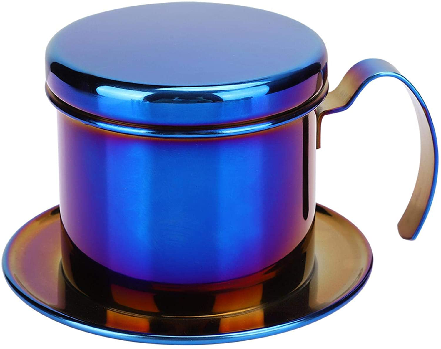 Coffee Drip Filter Pot Stainless Steel Vietnamese Style Coffee Maker Pot Coffee Drip Brewer for Home Kitchen Office Outdoor(blue)
