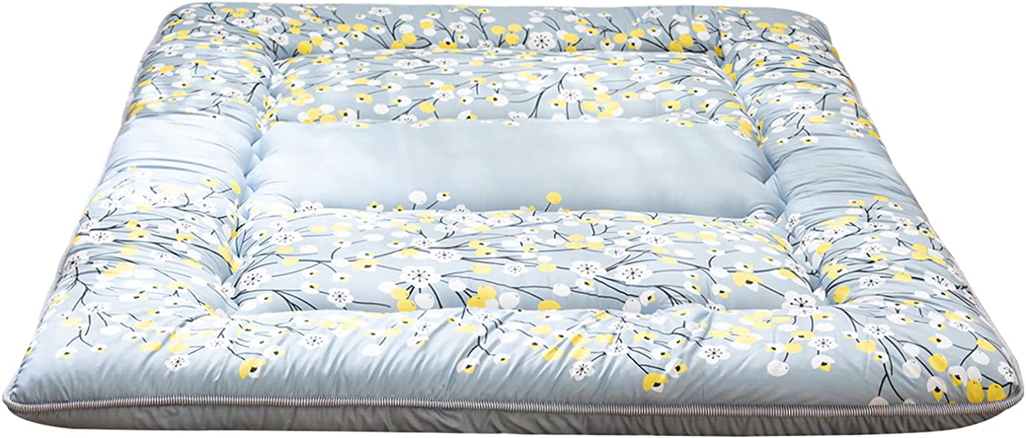 Floral Japanese Futon Floor Mattress, Bed Mattress Topper with Roll Up Design 