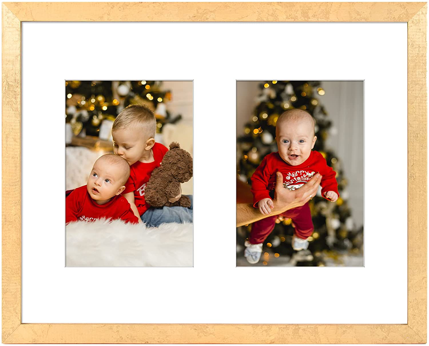 Golden State Art, 11x14 Black Photo Wood Collage Frame with Real Glass and White Mat displays (2) 5x7 Pictures