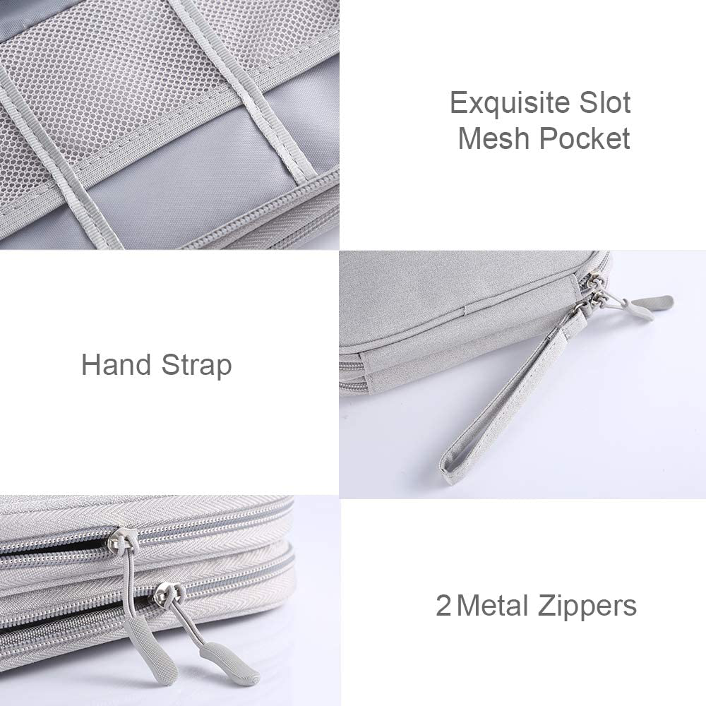 DDgro Electronics Travel Organizer, Waterproof Tech Accessories Pouch Bag for Keeping Certificates/Charger/Power Bank/Cables/Mouse/Earphone/Students’ stationeries Organized (Light Gray)
