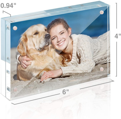 Picture Frame, TWING 4x6 Inch 5 Pack Acrylic Photo Frames Horizontal Magnet Double Sided Picture Frame Set with Microfiber Cloth,12 + 12MM Thickness Clear Picture Frame Desktop Display