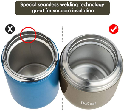 DaCool Hot Food Jar Insulated Lunch Box Container Vacuum Stainless Steel 16 Ounce Kids Adult Bento Box for Hot Food with Spoon Leak Proof for School Office Picnic Travel Outdoors, BPA free - Gray