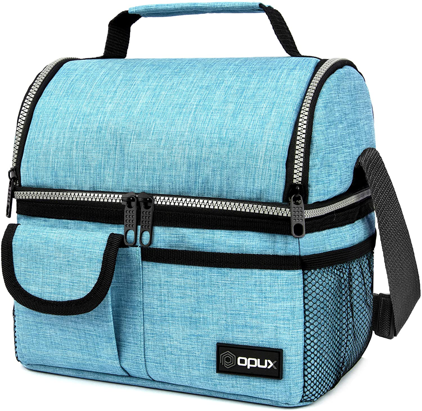 OPUX Insulated Dual Compartment Lunch Bag for Men, Women | Double Deck Reusable Lunch Pail Cooler Bag with Shoulder Strap, Soft Leakproof Liner | Large Lunch Box Tote for Work, School (Green)