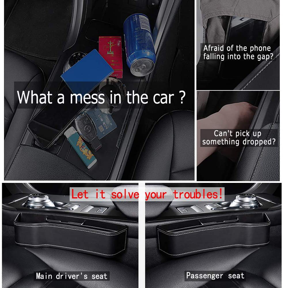OTRTSUCC 2 Pack Car Seat Storage Pockets Box, PU Leather Console Side Organizer, Auto Seat Gap Filler, Front Seat Organizer Stowing Tidying for Phone, Keys, Cards, Cigarette, Wallets, Sunglasses